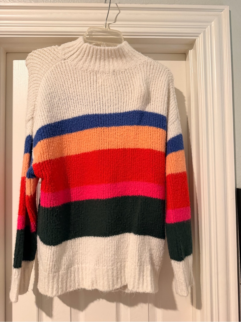 Fantastic Fawn Cream Sweater with Bold Multi-Color Stripes